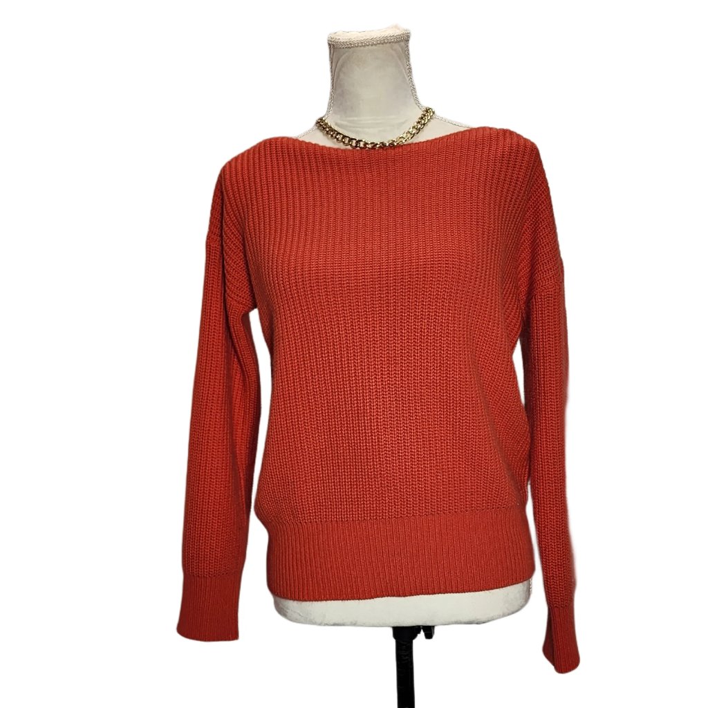 Kenneth Cole New York. Orange, Ribbed Pullover Sweater. Medium
